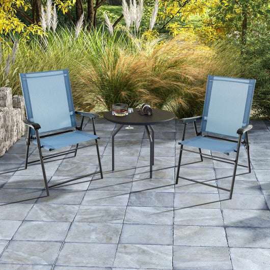 2 Set of Patio Dining Chair with Armrests and Metal Frame-Blue W2B
