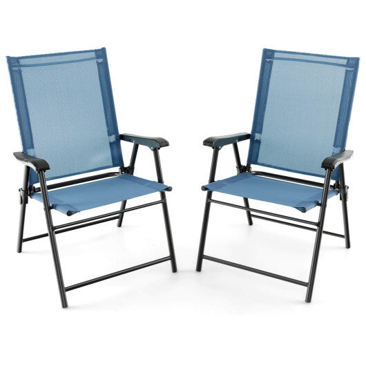 2 Set of Patio Dining Chair with Armrests and Metal Frame-Blue W2B