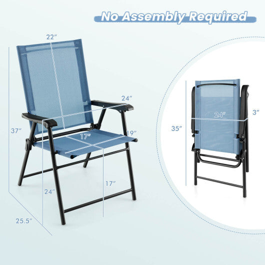 2 Set of Patio Dining Chair with Armrests and Metal Frame-Blue W2B