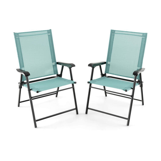 2 Set of Patio Dining Chair with Armrests and Metal Frame-Blue W2B