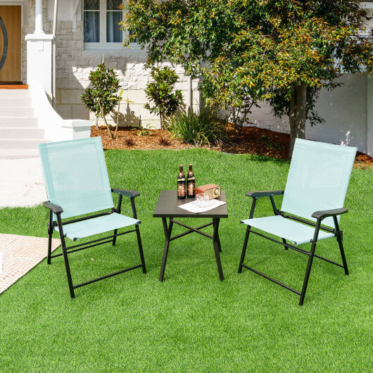 2 Set of Patio Dining Chair with Armrests and Metal Frame-Blue W2B
