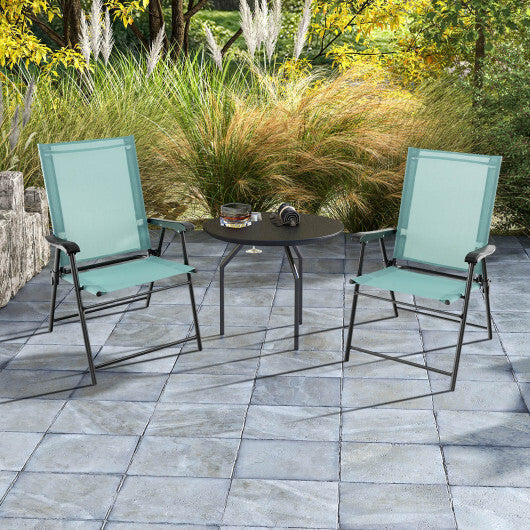 2 Set of Patio Dining Chair with Armrests and Metal Frame-Blue W2B