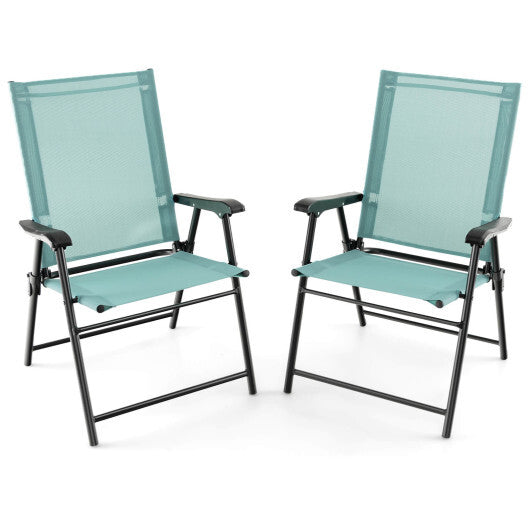 2 Set of Patio Dining Chair with Armrests and Metal Frame-Blue W2B
