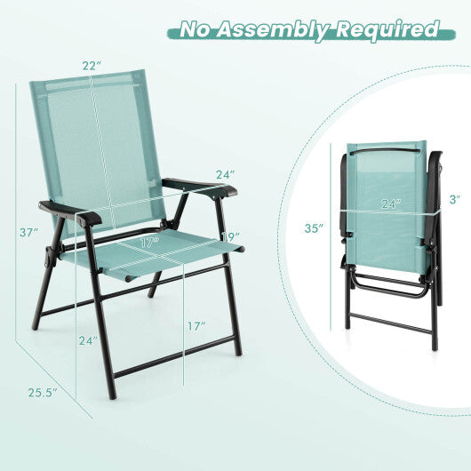 2 Set of Patio Dining Chair with Armrests and Metal Frame-Blue W2B