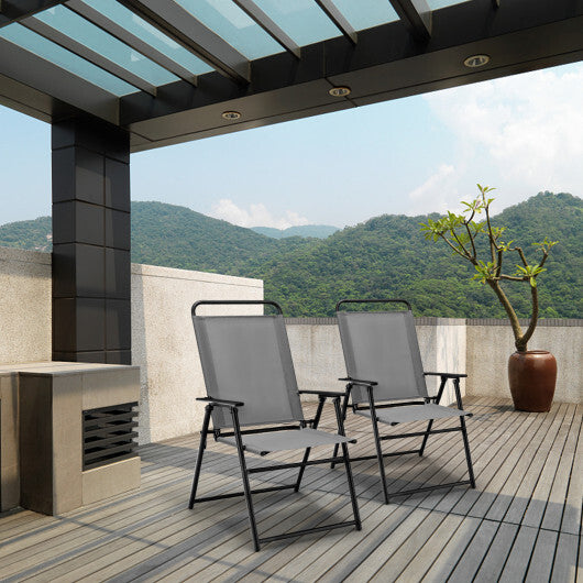 Outdoor Folding Sling Chairs Set of 4 with Armrest and Backrest-Gray