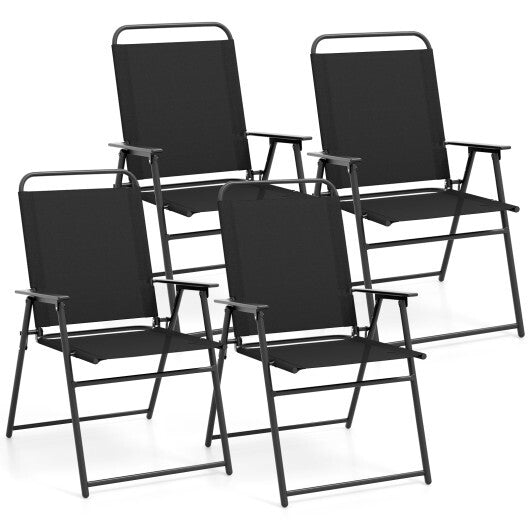 Outdoor Folding Sling Chairs Set of 4 with Armrest and Backrest-Gray