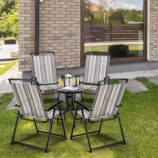 Set of 2 Patio Folding Sling Chairs Space-saving Dining Chair-Gray