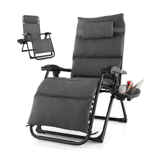 Adjustable Metal Zero Gravity Lounge Chair with Removable Cushion and Cup Holder Tray-Black