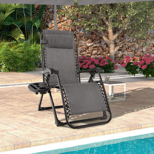 Adjustable Metal Zero Gravity Lounge Chair with Removable Cushion and Cup Holder Tray-Black
