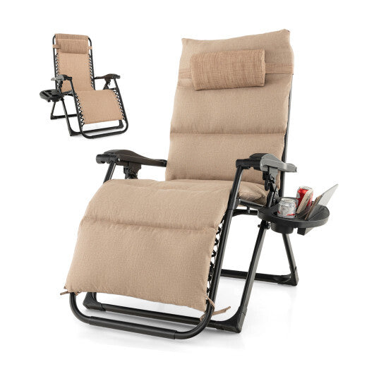 Adjustable Metal Zero Gravity Lounge Chair with Removable Cushion and Cup Holder Tray-Black