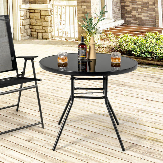 34 Inch Patio Dining Table with 1.5 inch Umbrella Hole for Garden W2B