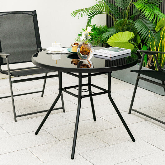 34 Inch Patio Dining Table with 1.5 inch Umbrella Hole for Garden W2B