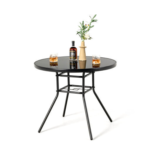 34 Inch Patio Dining Table with 1.5 inch Umbrella Hole for Garden W2B