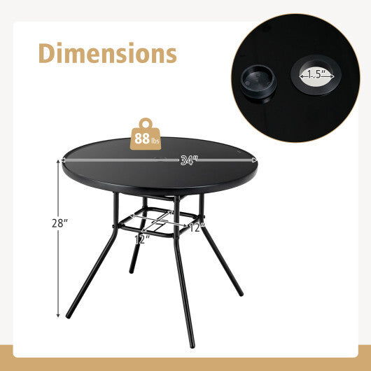 34 Inch Patio Dining Table with 1.5 inch Umbrella Hole for Garden W2B