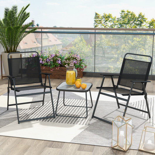 3 Pieces Patio Folding Conversation Chairs and Table-Black W2B