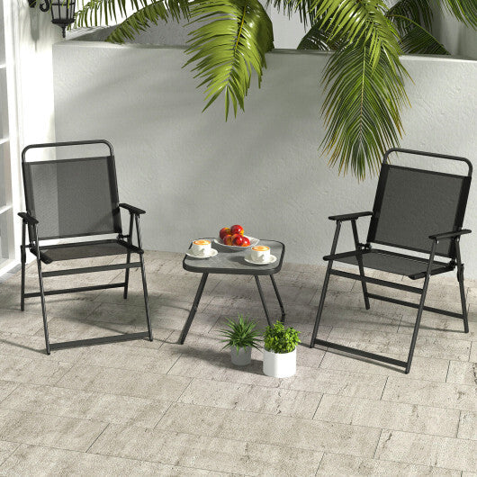 3 Pieces Patio Folding Conversation Chairs and Table-Black W2B