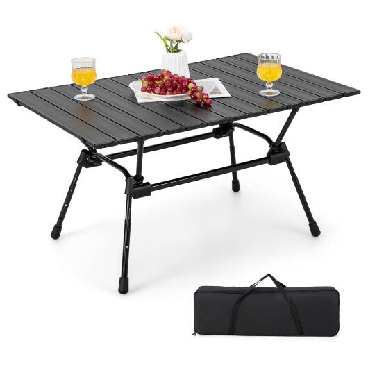 Folding Heavy-Duty Aluminum Camping Table with Carrying Bag-Black