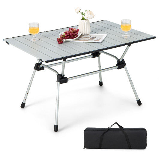 Folding Heavy-Duty Aluminum Camping Table with Carrying Bag-Black