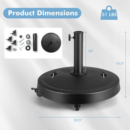 51LBS 20.5Inch Outdoor Umbrella Base with Wheels and Handles W2B