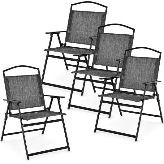 Patio Folding Chairs Set of 4 with Cozy Seat Fabric and Heavy-Duty Metal Frame-Gray W2B