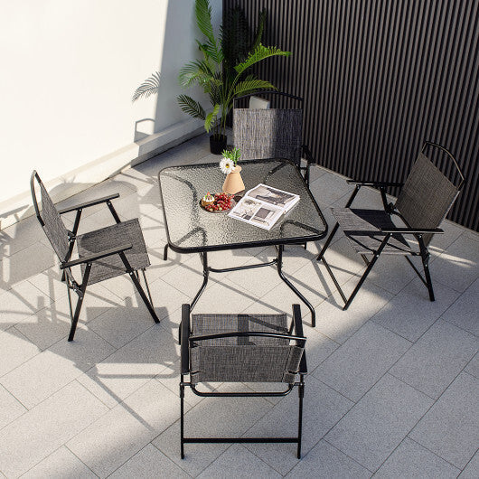 Patio Folding Chairs Set of 4 with Cozy Seat Fabric and Heavy-Duty Metal Frame-Gray W2B