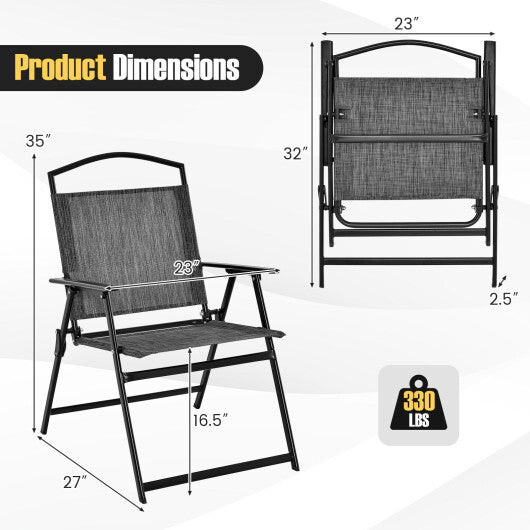 Patio Folding Chairs Set of 4 with Cozy Seat Fabric and Heavy-Duty Metal Frame-Gray W2B
