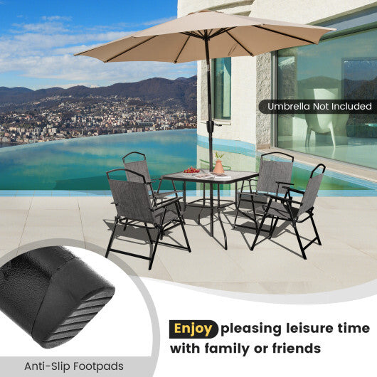 Patio Folding Chairs Set of 4 with Cozy Seat Fabric and Heavy-Duty Metal Frame-Gray W2B