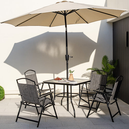 34 Inch Outdoor Dining Table Square Tempered Glass Table with 1.5 Inch Umbrella Hole-Black W2B