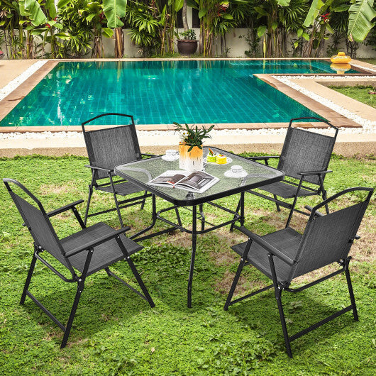34 Inch Outdoor Dining Table Square Tempered Glass Table with 1.5 Inch Umbrella Hole-Black W2B