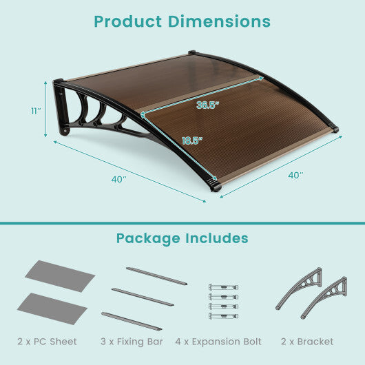 Outdoor Front Door Patio Overhang Awning for Sunlight Rain Snow Wind Protection-40 x 40 Inch W2B