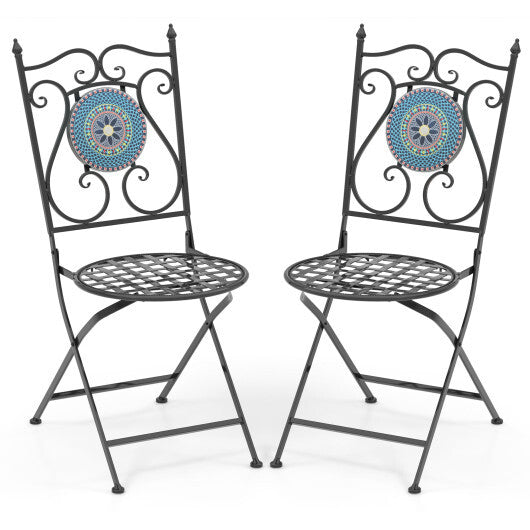 Set of 2 Mosaic Chairs for Patio Metal Folding Chairs-Multicolor W2B