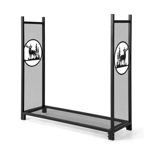 4 Feet Firewood Rack Stand with Mesh Sides W2B