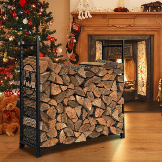 4 Feet Firewood Rack Stand with Mesh Sides W2B