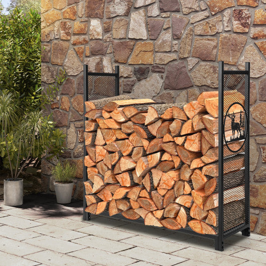 4 Feet Firewood Rack Stand with Mesh Sides W2B