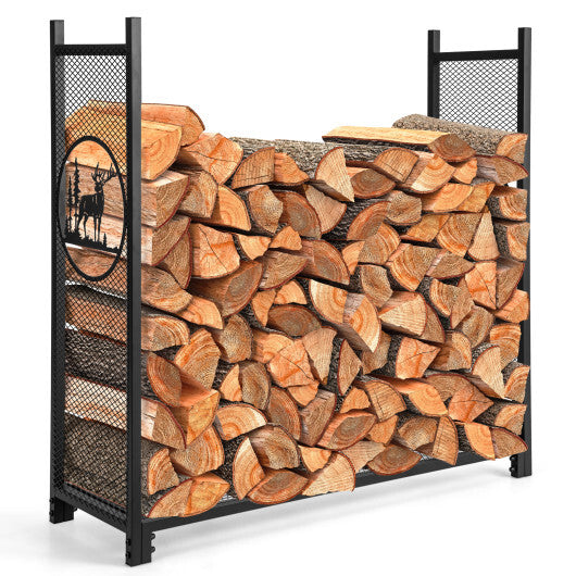 4 Feet Firewood Rack Stand with Mesh Sides W2B
