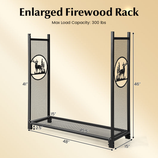 4 Feet Firewood Rack Stand with Mesh Sides W2B