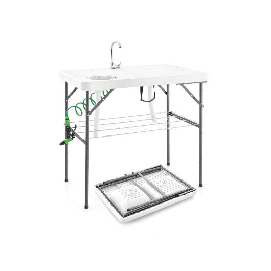 2-in-1 Folding Fish Cleaning Table-White W2B