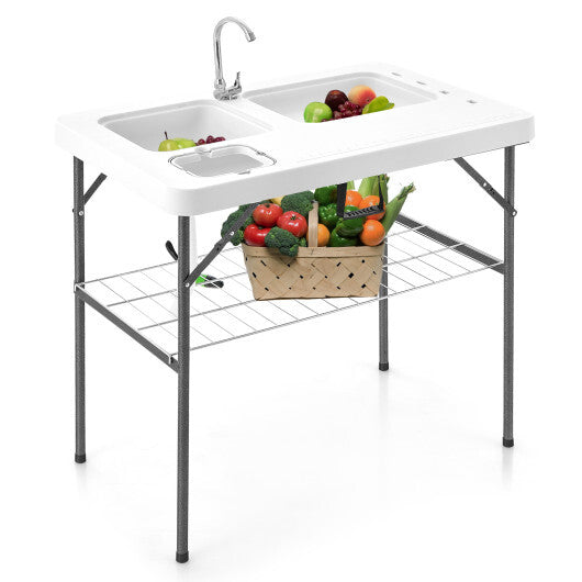 2-in-1 Folding Fish Cleaning Table-White W2B