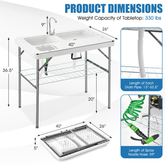2-in-1 Folding Fish Cleaning Table-White W2B