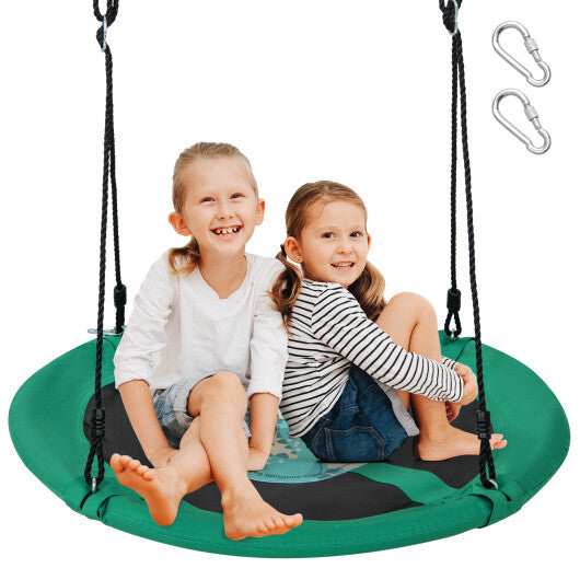 40 Inches Saucer Tree Swing Round with Adjustable Ropes and Carabiners-Green W2B