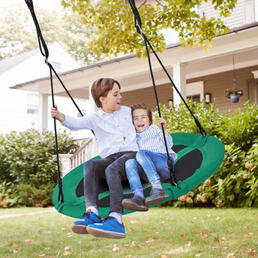 40 Inches Saucer Tree Swing Round with Adjustable Ropes and Carabiners-Green W2B