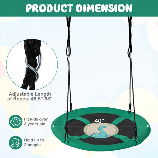40 Inches Saucer Tree Swing Round with Adjustable Ropes and Carabiners-Green W2B