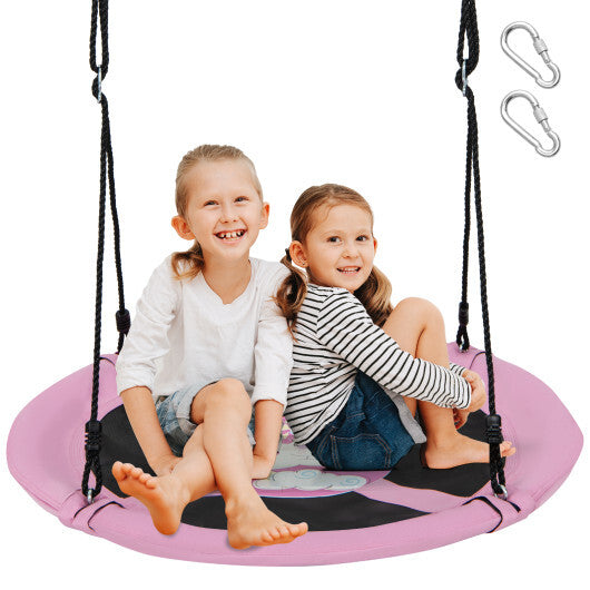 40 Inches Saucer Tree Swing Round with Adjustable Ropes and Carabiners-Green W2B