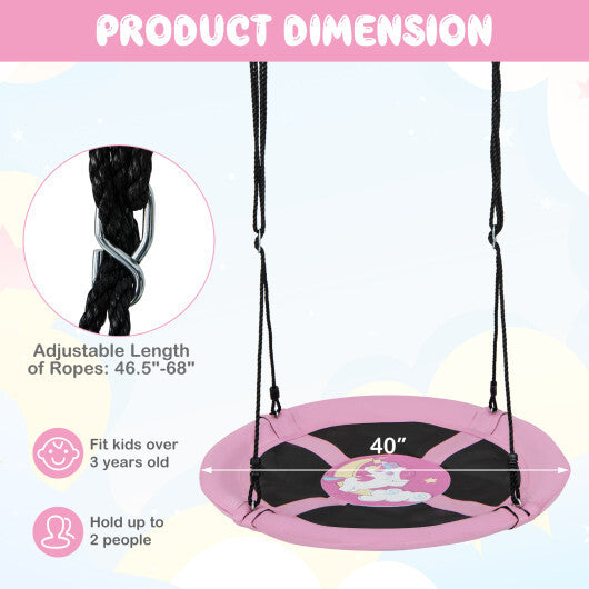 40 Inches Saucer Tree Swing Round with Adjustable Ropes and Carabiners-Green W2B