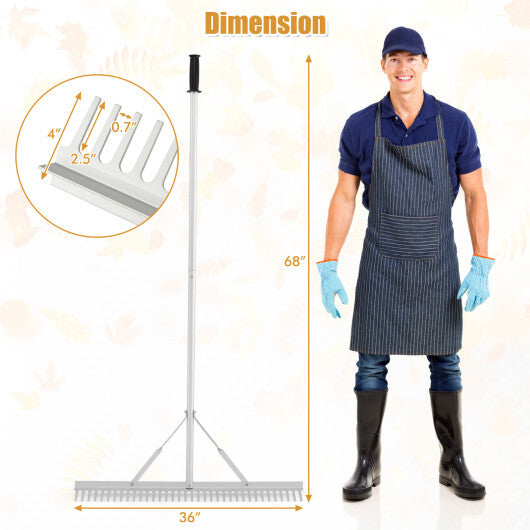 Aluminum Rake with 36 Inch Wide Rake Head and 68 Inch Long Handle W2B