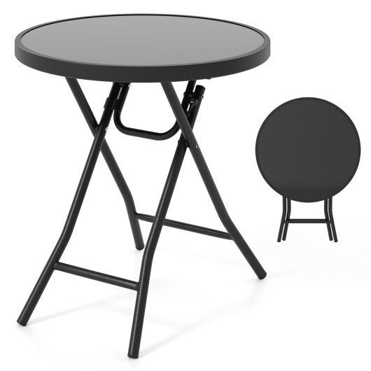 18 Inch Folding Side Table Patio Round Compact Coffee Table-Gray W2B