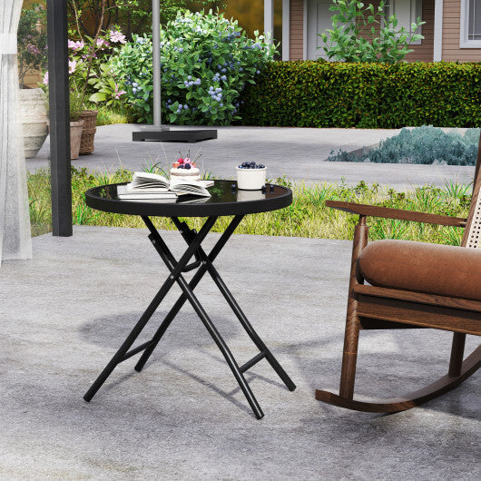 18 Inch Folding Side Table Patio Round Compact Coffee Table-Gray W2B