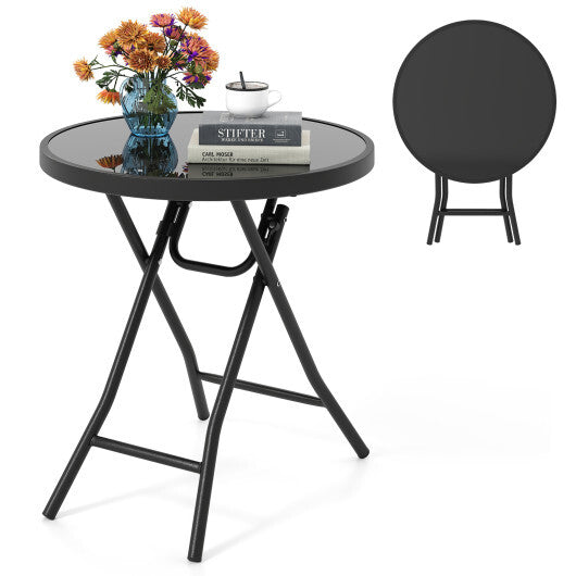 18 Inch Folding Side Table Patio Round Compact Coffee Table-Gray W2B
