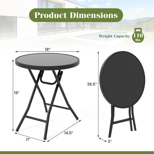 18 Inch Folding Side Table Patio Round Compact Coffee Table-Gray W2B