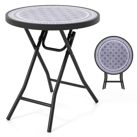 18 Inch Folding Side Table Patio Round Compact Coffee Table-Gray W2B